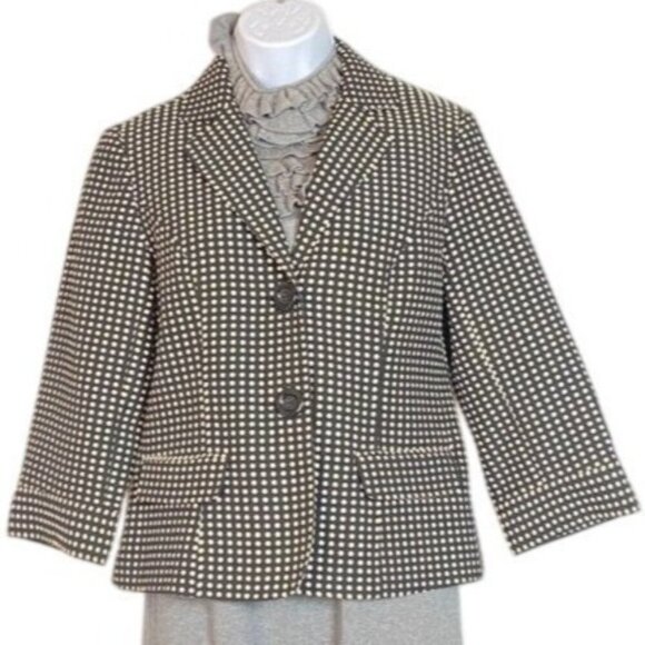 Willi Smith Jackets & Blazers - Willi Smith Vintage Womens Tailored Black & Off White Oval Pattern 3/4 Sleeve Bl